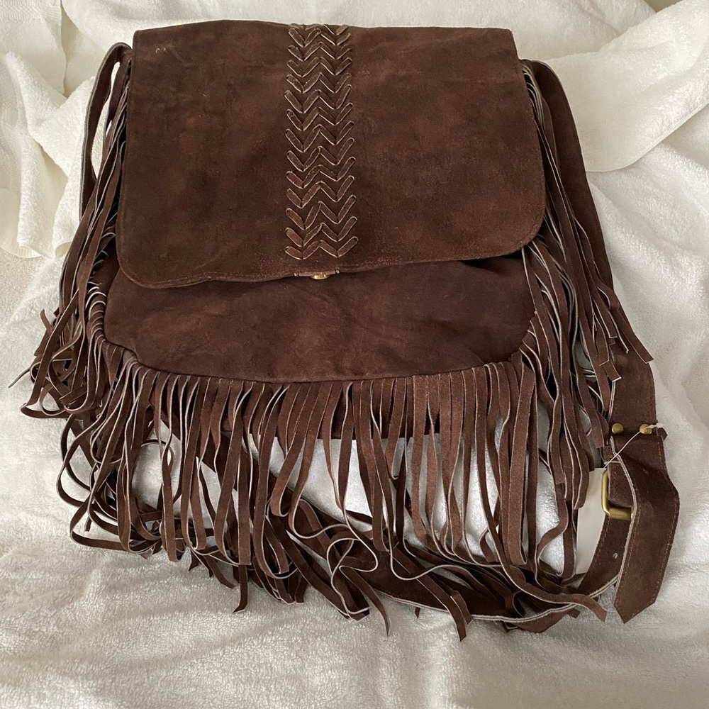 Brown Fringe Suede Bag
